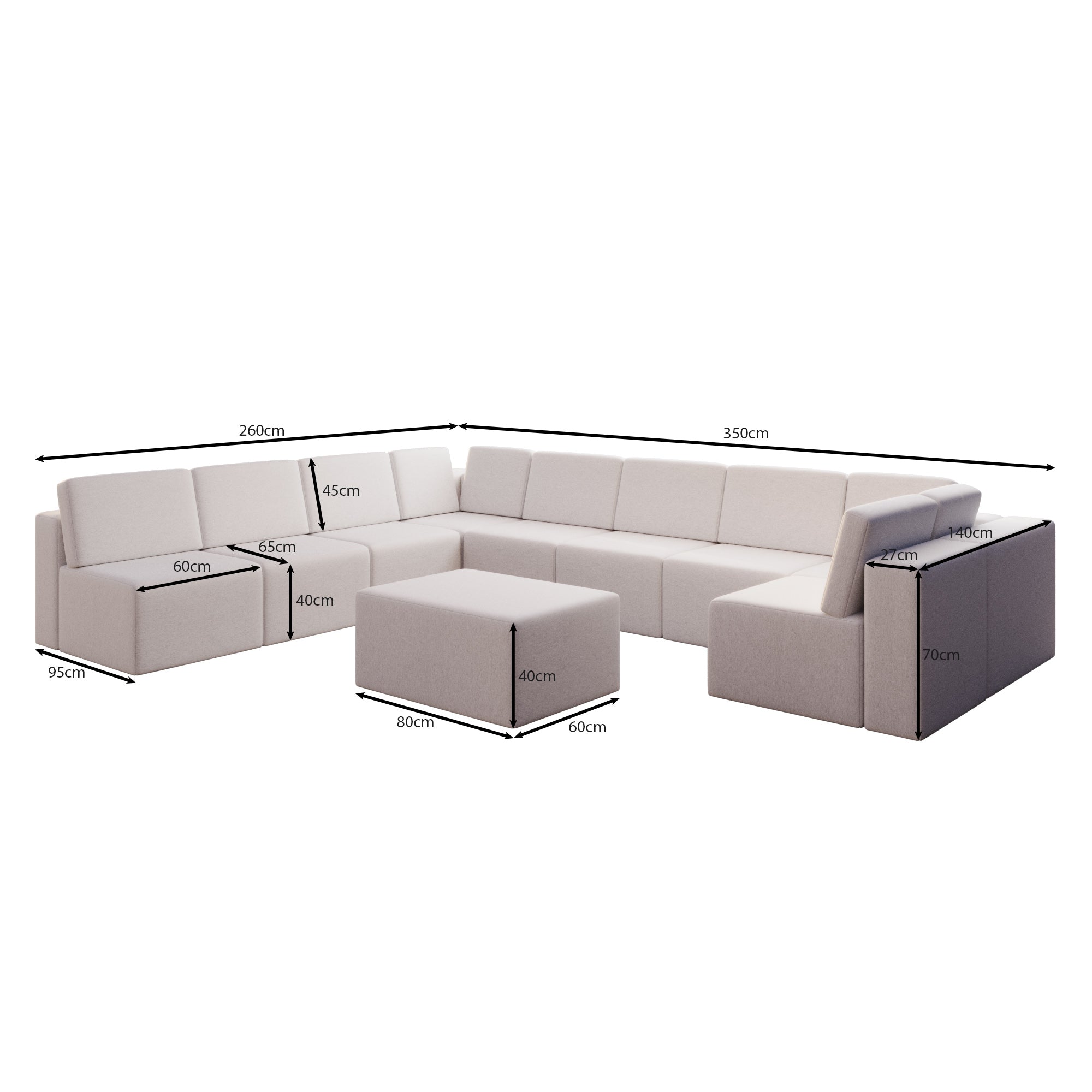 Luxuriöses Modulares Gartensofa Set U-Form mit Beistellhocker – Wetterfest