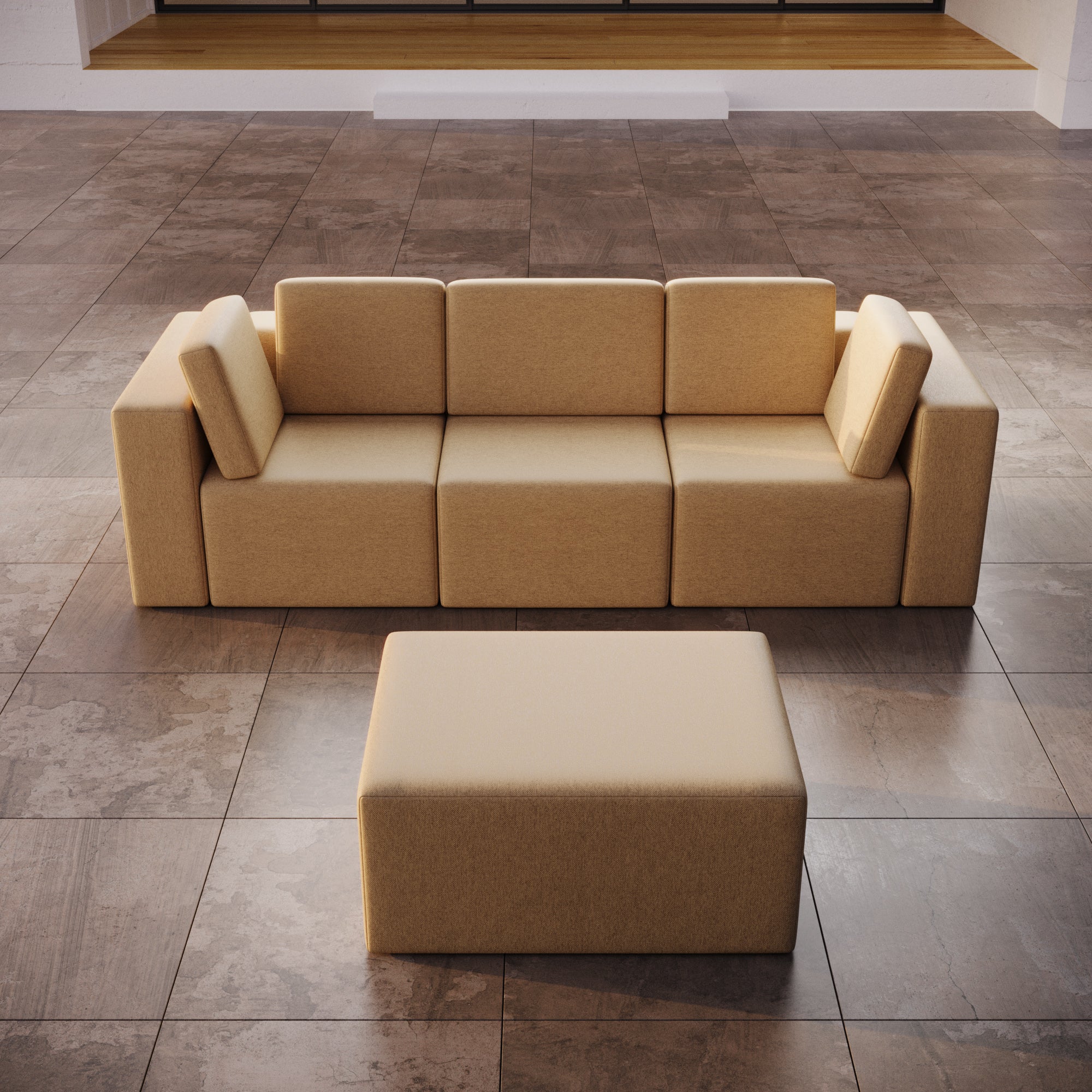 Modulares Eden Gartensofa Set 3-Sitzer mit Beistellhocker – Wetterfestes Outdoor Lounge Sofa