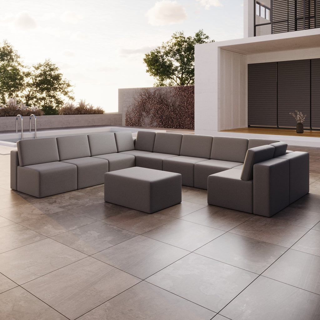 Luxuriöses Modulares Gartensofa Set U-Form mit Beistellhocker – Wetterfest