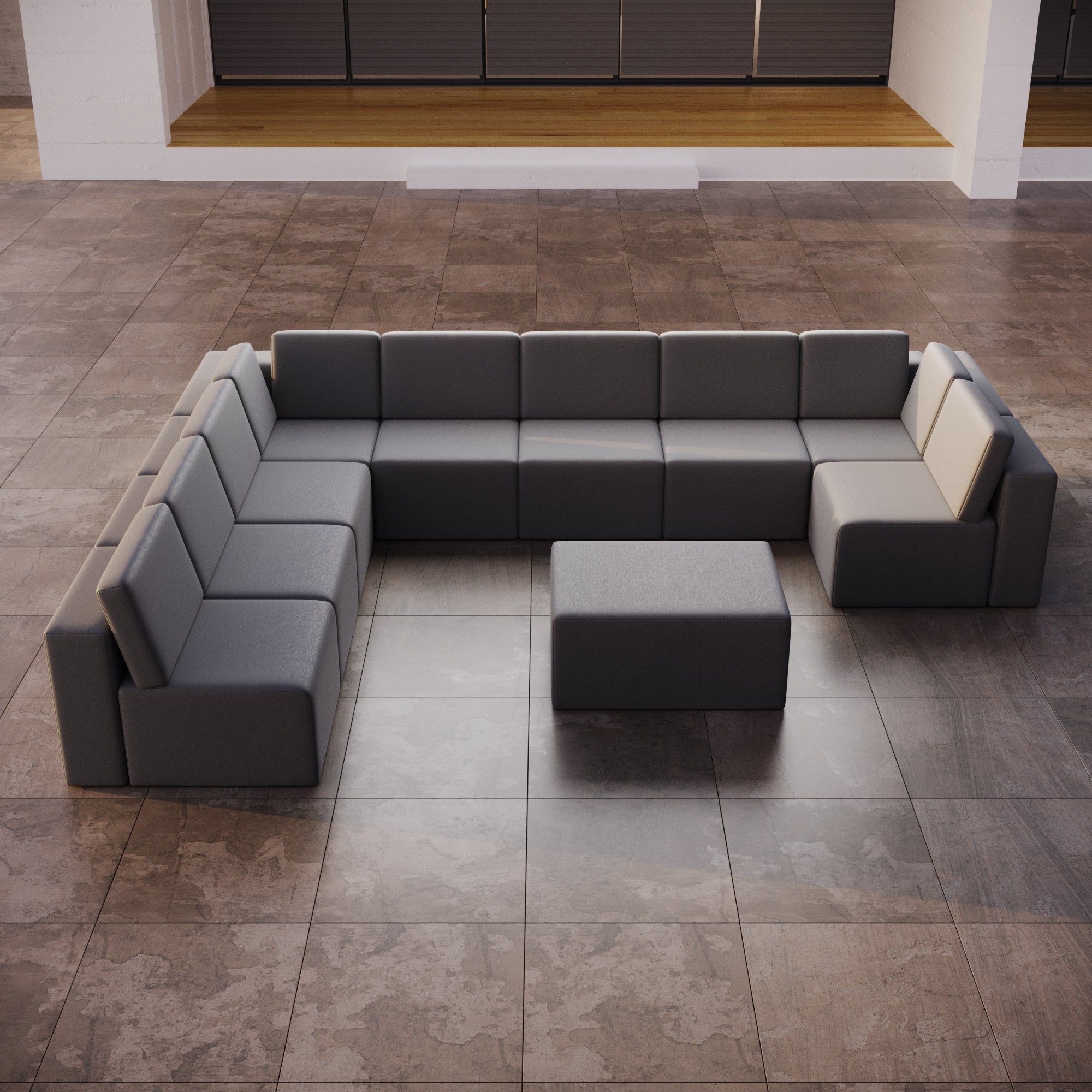 Luxuriöses Modulares Gartensofa Set U-Form mit Beistellhocker – Wetterfest