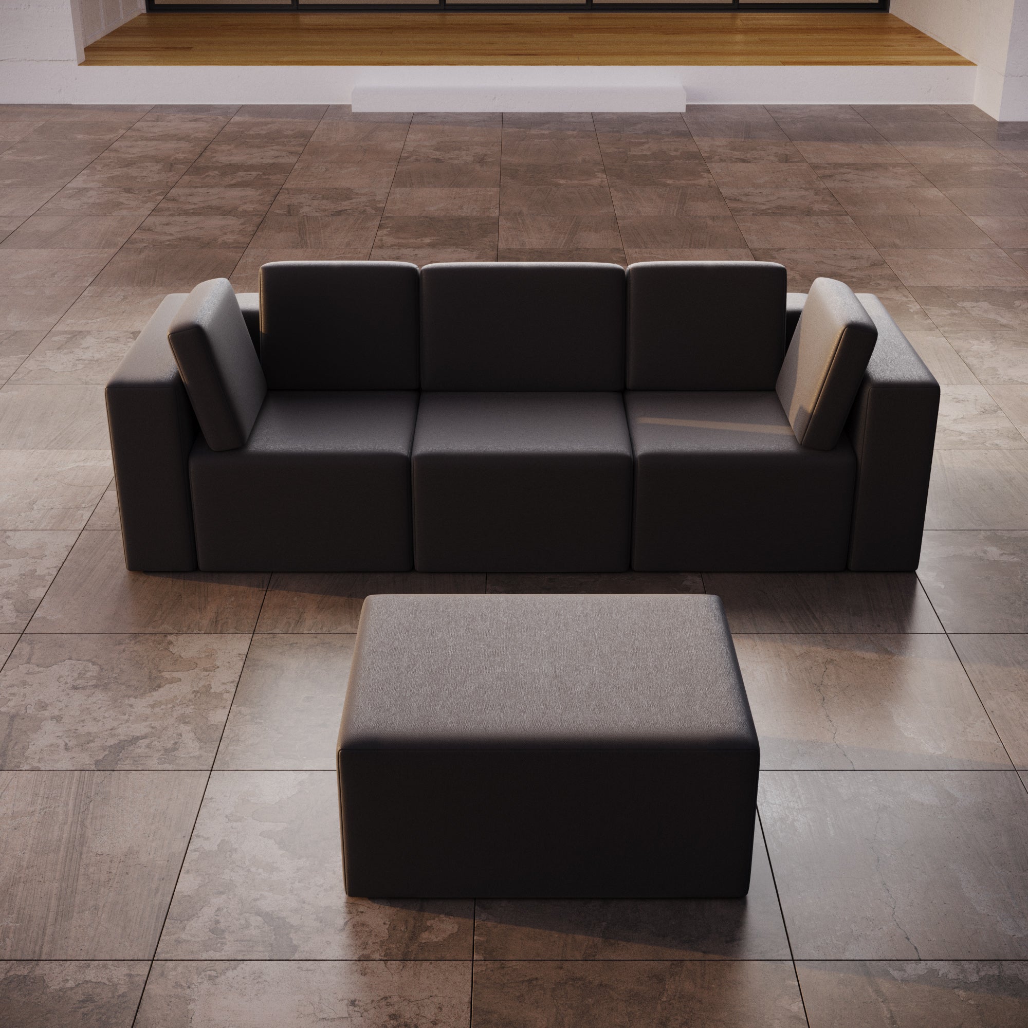 Modulares Eden Gartensofa Set 3-Sitzer mit Beistellhocker – Wetterfestes Outdoor Lounge Sofa