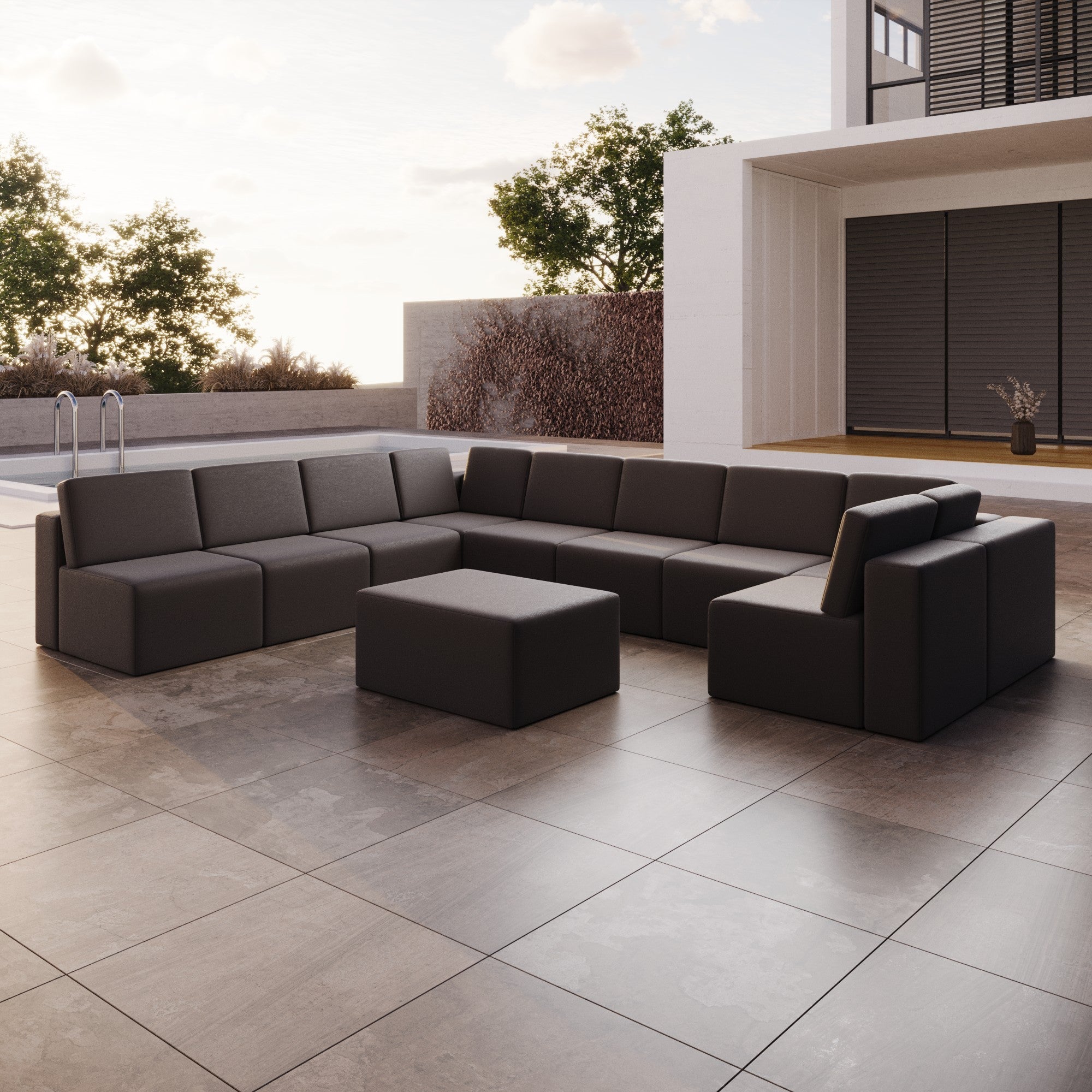 Luxuriöses Modulares Gartensofa Set U-Form mit Beistellhocker – Wetterfest