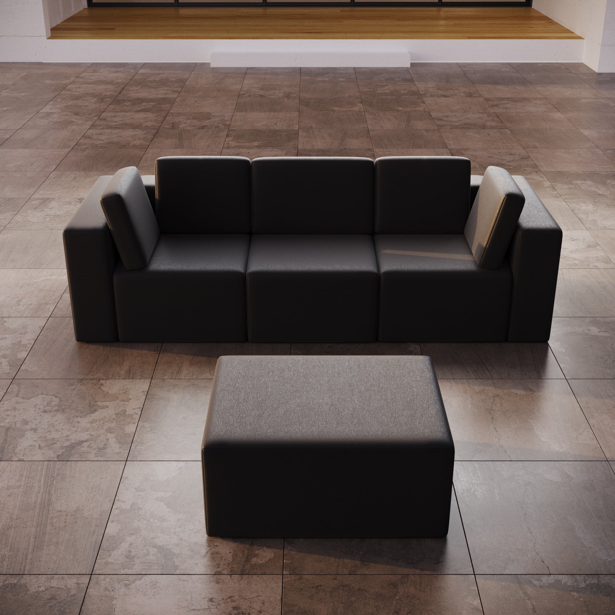 Modulares Eden Gartensofa Set 3-Sitzer mit Beistellhocker – Wetterfestes Outdoor Lounge Sofa