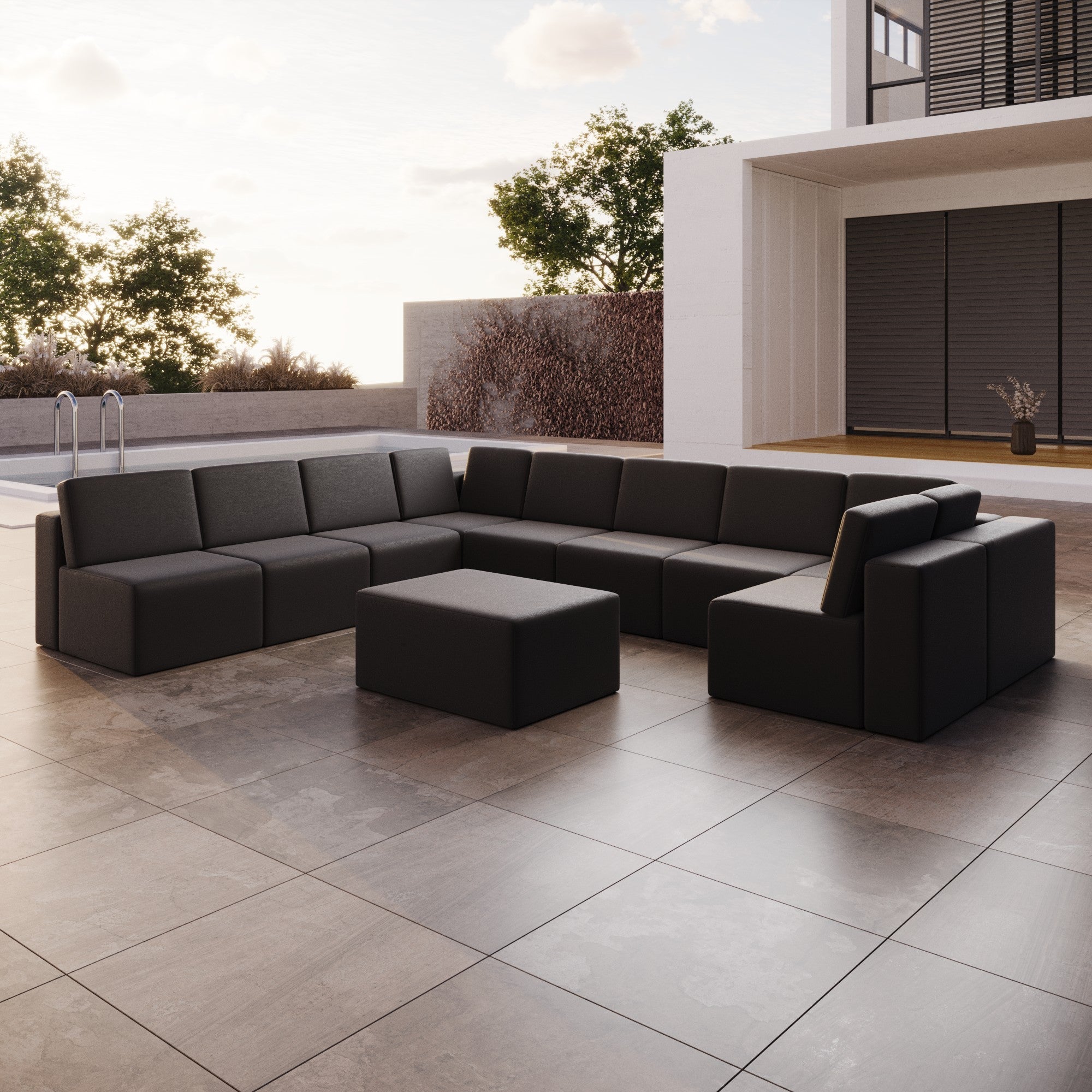 Luxuriöses Modulares Gartensofa Set U-Form mit Beistellhocker – Wetterfest & Komfortabel