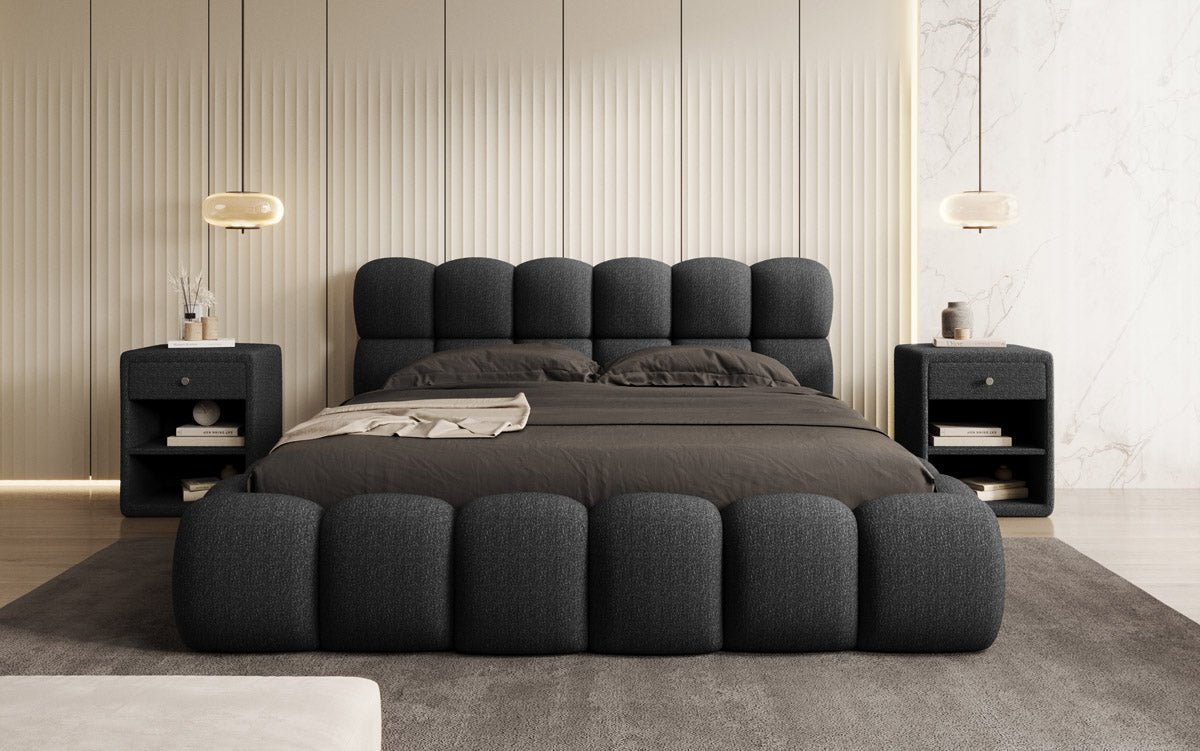 Designer Polsterbett Boston Bouclé mit Stauraum, Samtbezug, moderne Optik