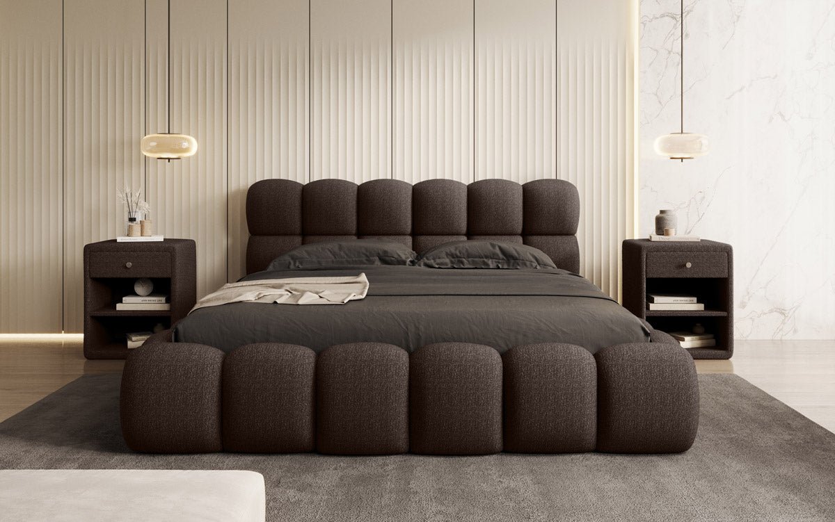 Designer Polsterbett Boston Bouclé mit Stauraum, Samtbezug, moderne Optik
