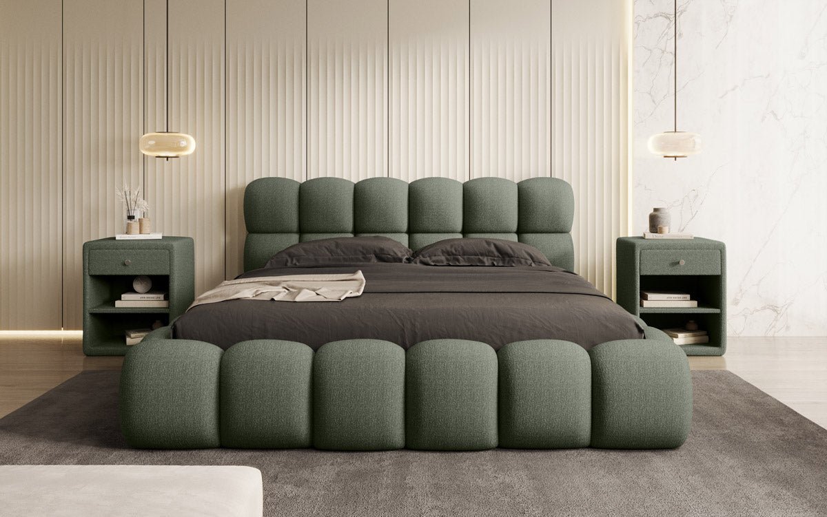 Designer Polsterbett Boston Bouclé mit Stauraum, Samtbezug, moderne Optik