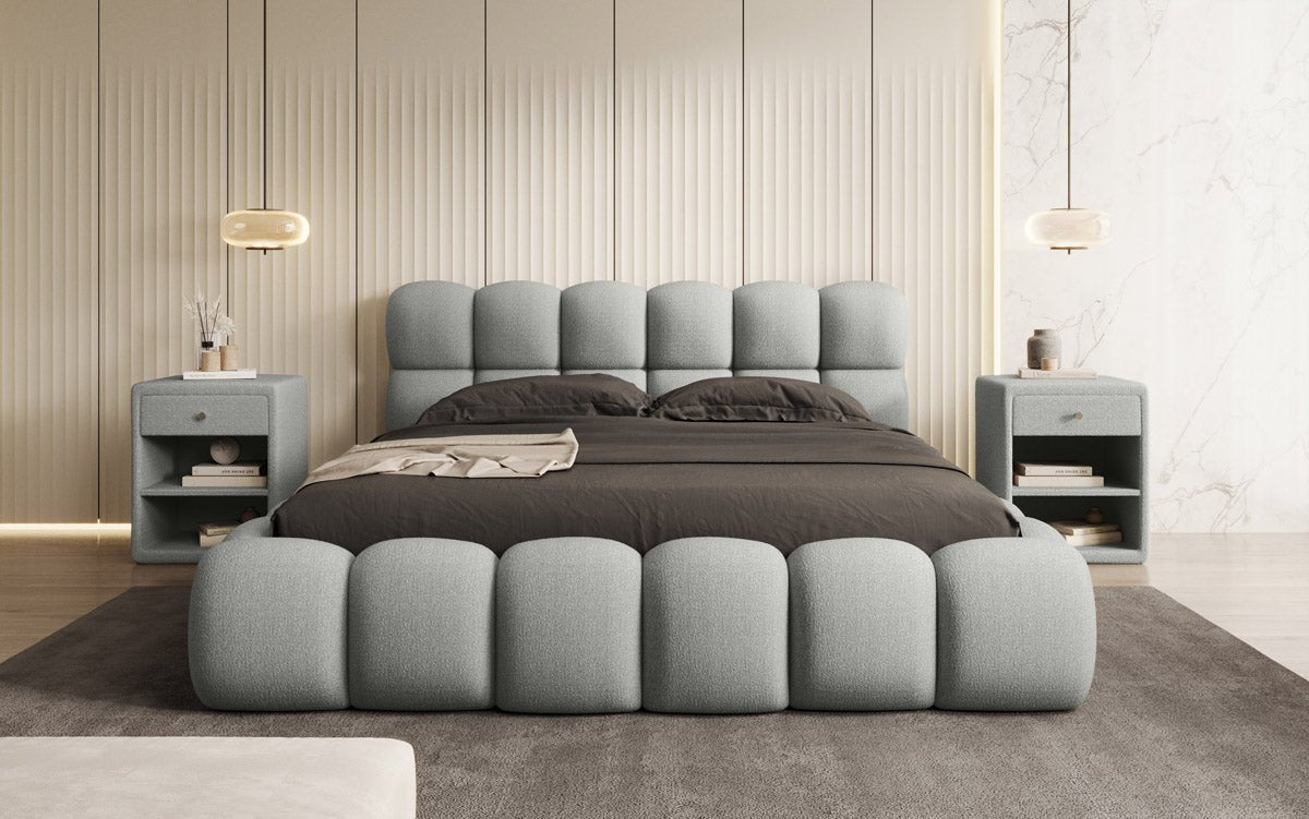 Designer Polsterbett Boston Bouclé mit Stauraum, Samtbezug, moderne Optik