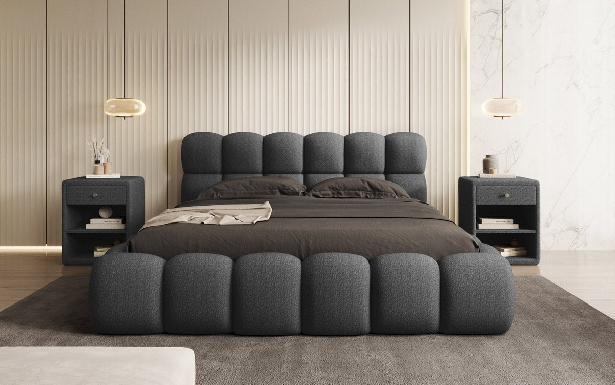 Designer Polsterbett Boston Bouclé mit Stauraum, Samtbezug, moderne Optik