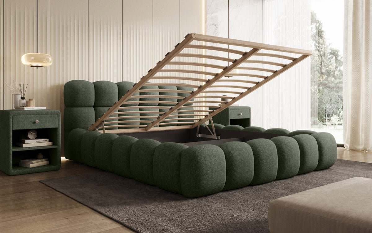 Designer Polsterbett Boston Bouclé mit Stauraum, Samtbezug, moderne Optik