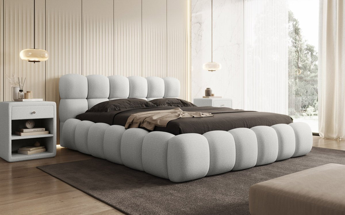 Designer Polsterbett Boston Bouclé mit Stauraum, Samtbezug, moderne Optik