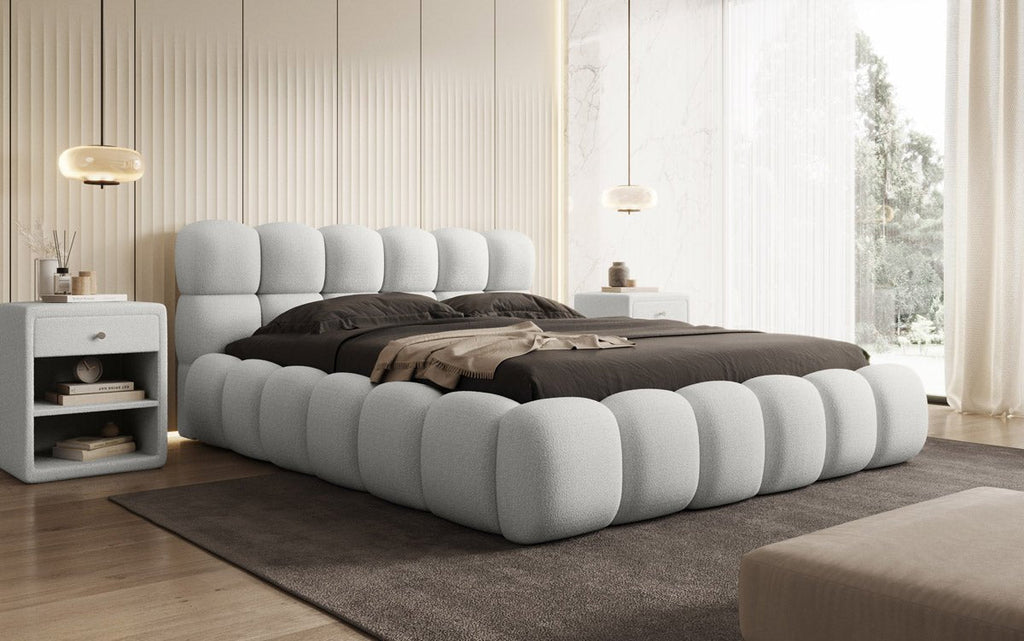 Designer Polsterbett Boston Bouclé mit Stauraum, Samtbezug, moderne Optik