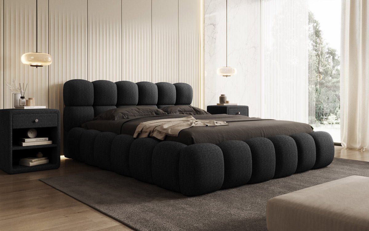Designer Polsterbett Boston Bouclé mit Stauraum, Samtbezug, moderne Optik