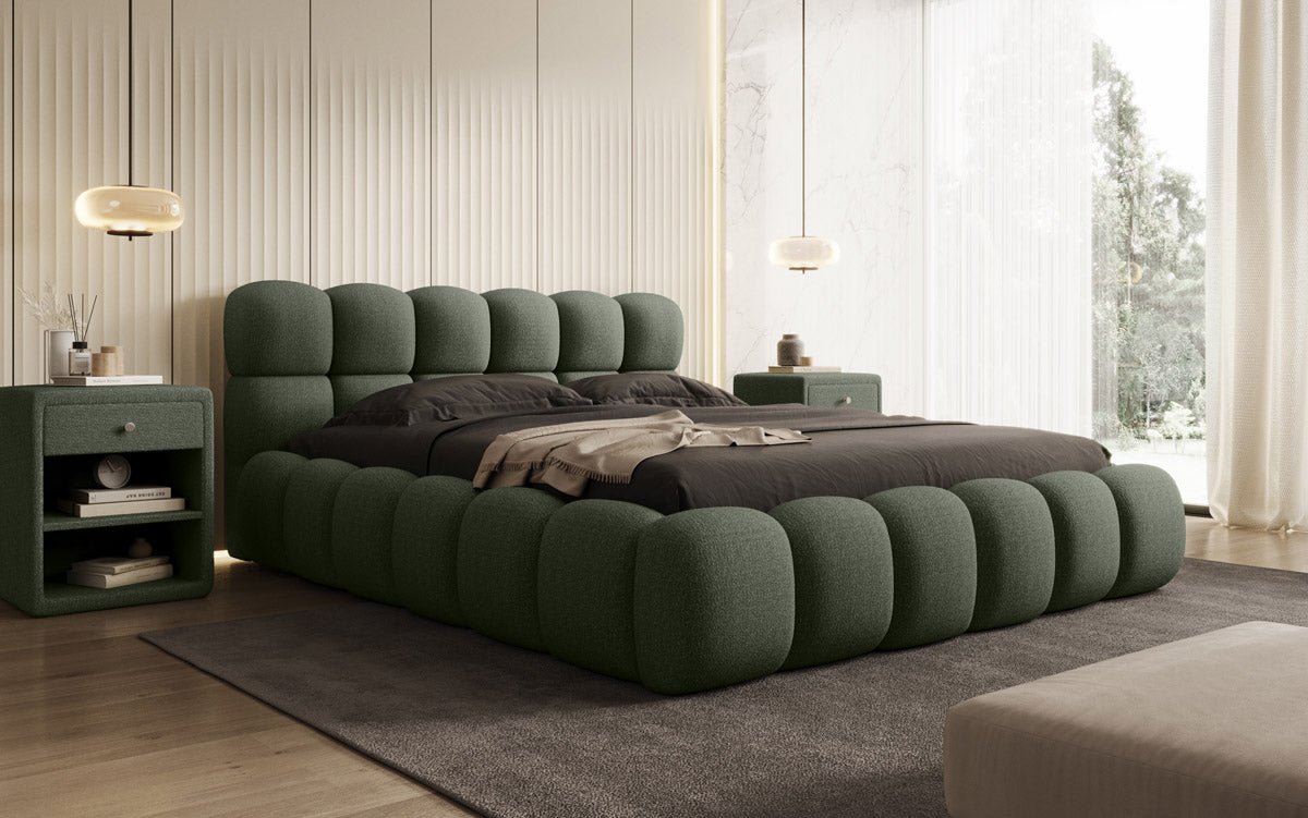 Designer Polsterbett Boston Bouclé mit Stauraum, Samtbezug, moderne Optik