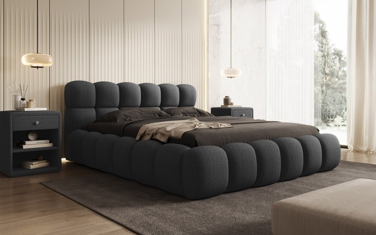 Designer Polsterbett Boston Bouclé mit Stauraum, Samtbezug, moderne Optik