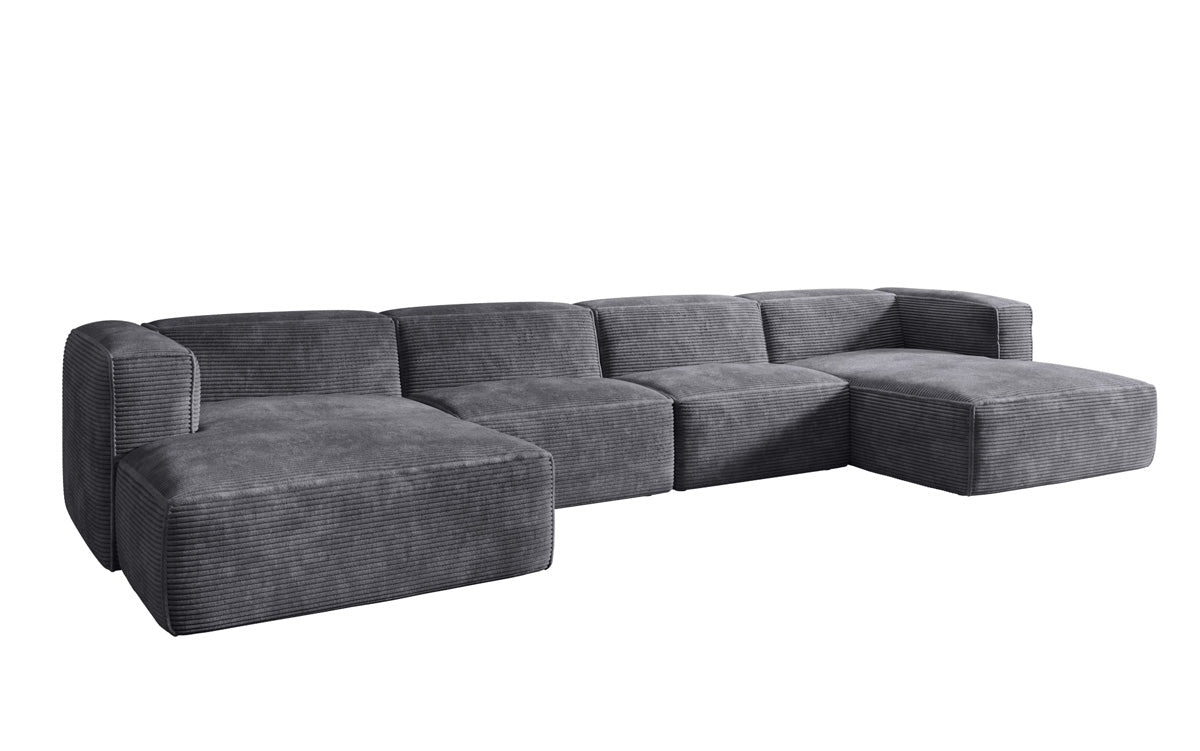 Gemütliches U-förmiges Cord-Sofa: Luxuriöser Komfort mit Schlaffunktion und Stauraum