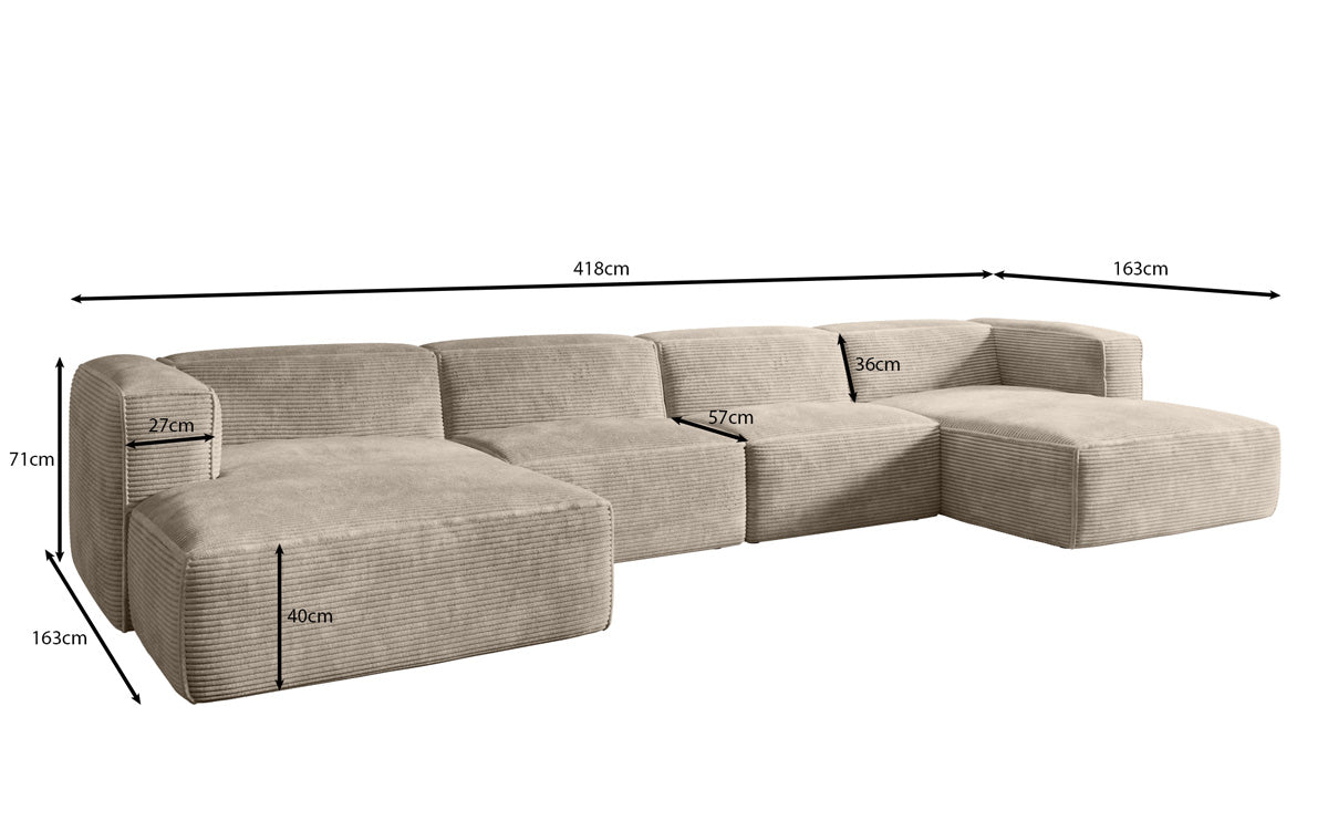 Gemütliches U-förmiges Cord-Sofa: Luxuriöser Komfort mit Schlaffunktion und Stauraum