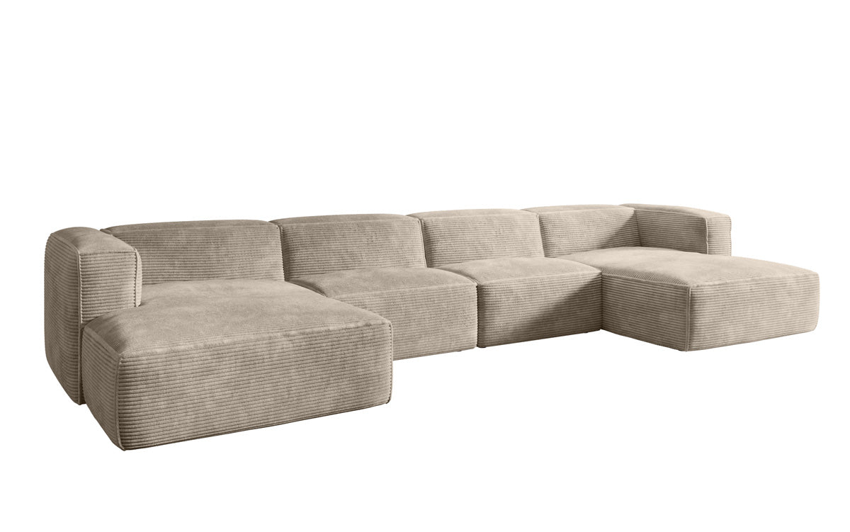 Gemütliches U-förmiges Cord-Sofa: Luxuriöser Komfort mit Schlaffunktion und Stauraum