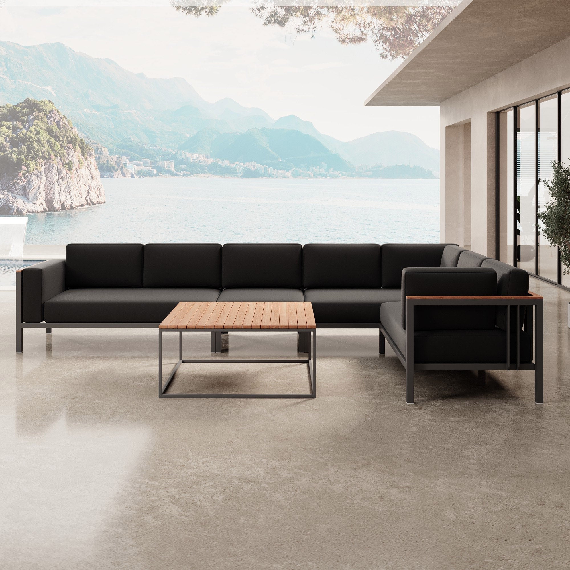 Euphoria Luxus Gartenlounge Aluminium Sunbrella Stoff Ecksofa Set mit Tisch