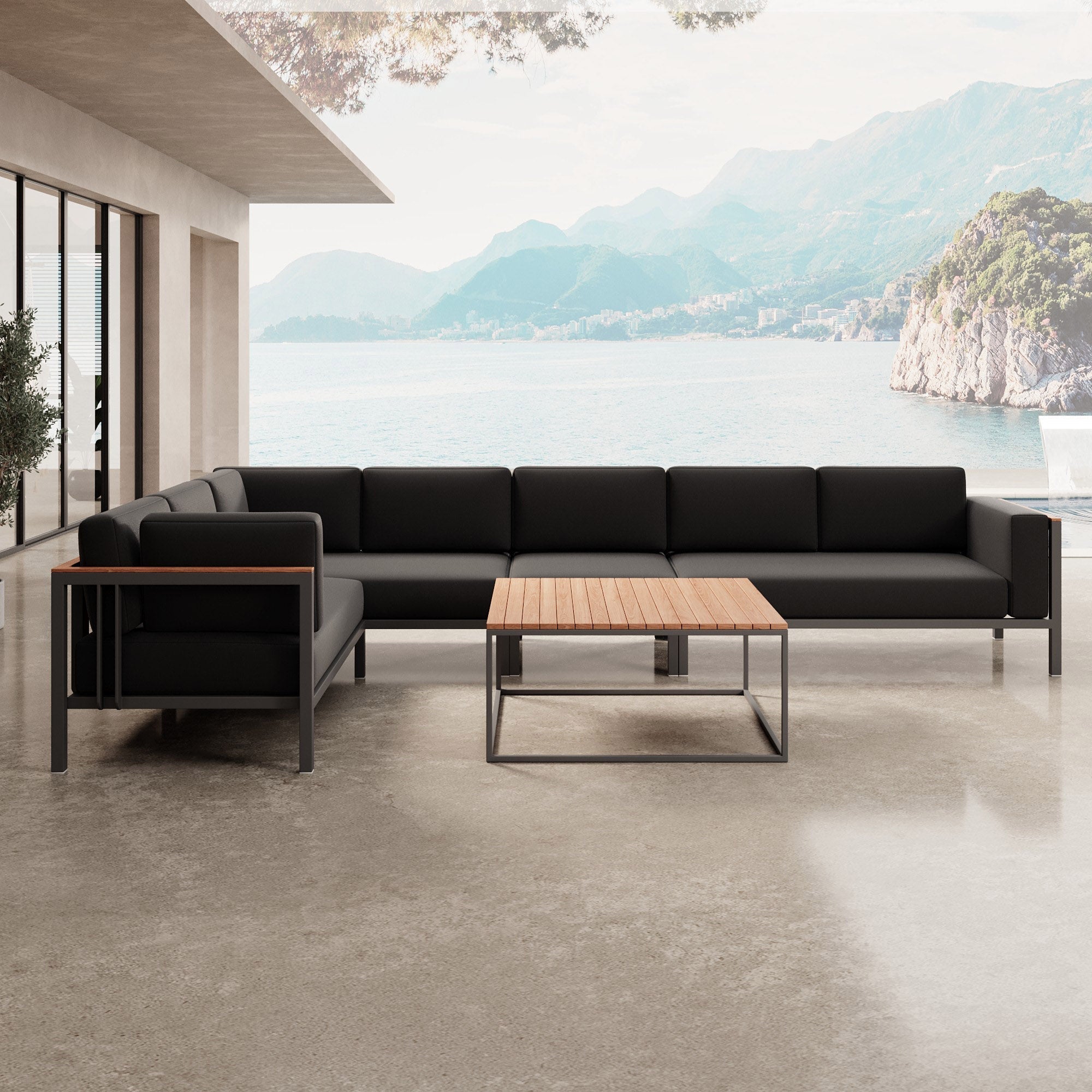 Euphoria Luxus Gartenlounge Aluminium Sunbrella Stoff Ecksofa Set mit Tisch