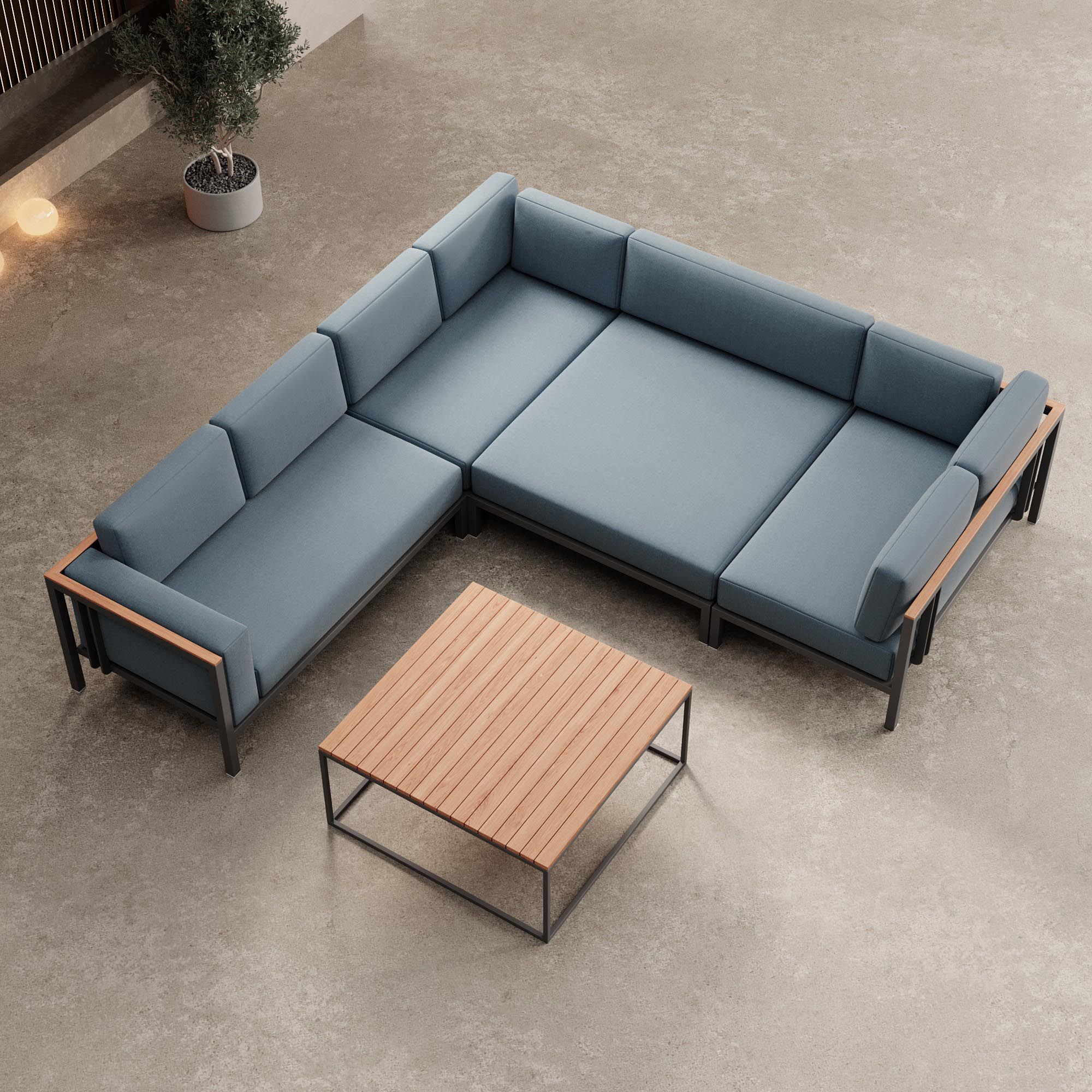 Luxuriöse Garten-Ecklounge mit Tisch: Wetterfestes Aluminium, Sunbrella-Stoff, Aevora Kollektion