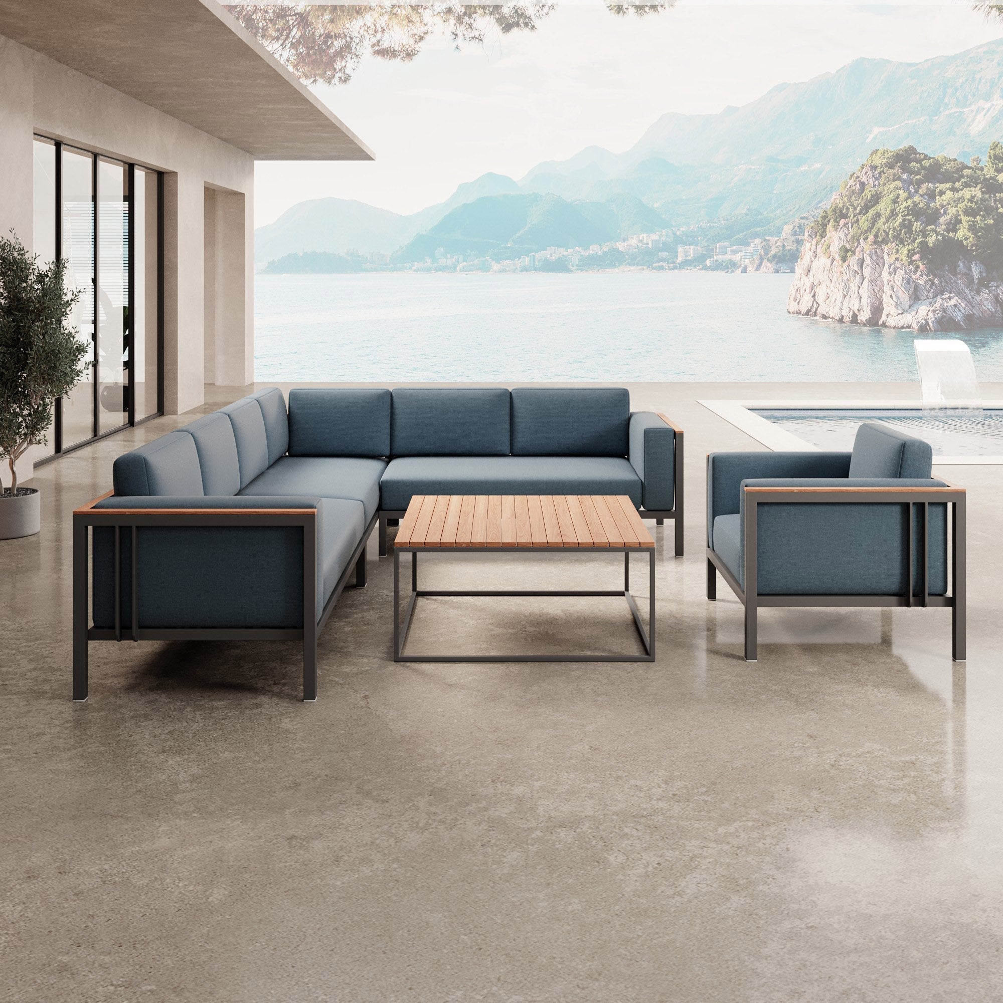 Luxuriöse Euphoria Ecklounge: Elegantes Aluminium Gartenmöbel-Set mit Sunbrella Polstern, wetterfest, modern.