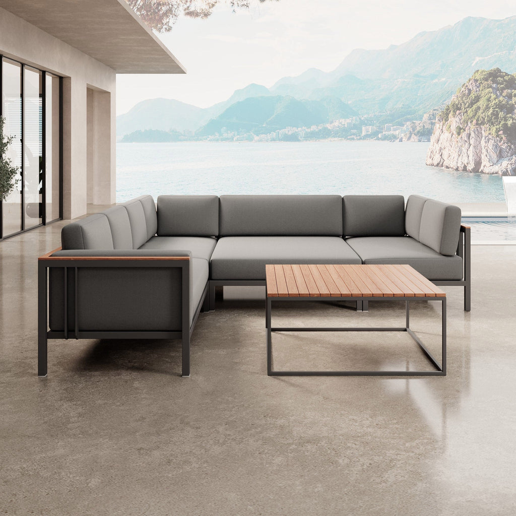 Luxuriöse Garten-Ecklounge mit Tisch: Wetterfestes Aluminium, Sunbrella-Stoff, Aevora Kollektion