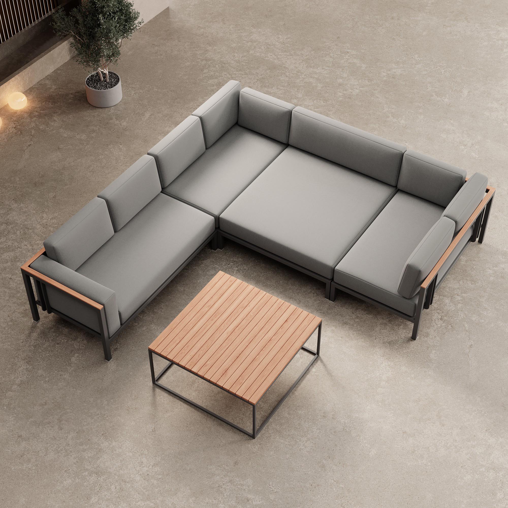 Luxuriöse Garten-Ecklounge mit Tisch: Wetterfestes Aluminium, Sunbrella-Stoff, Aevora Kollektion