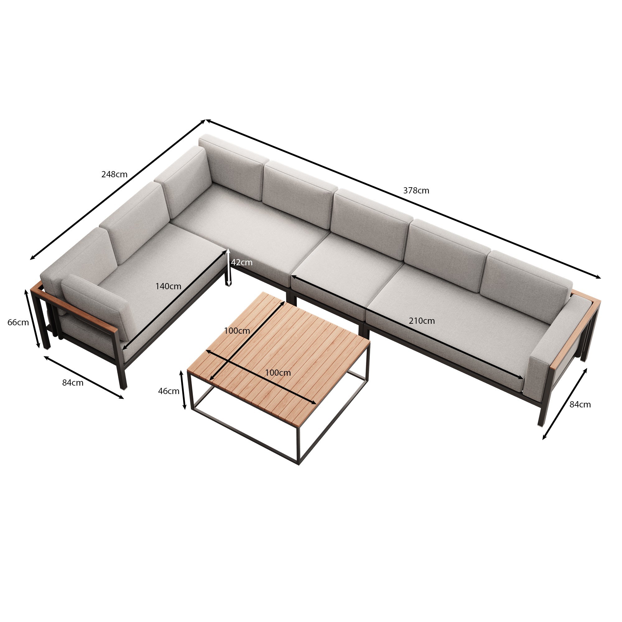 Euphoria Luxus Gartenlounge Aluminium Sunbrella Stoff Ecksofa Set mit Tisch