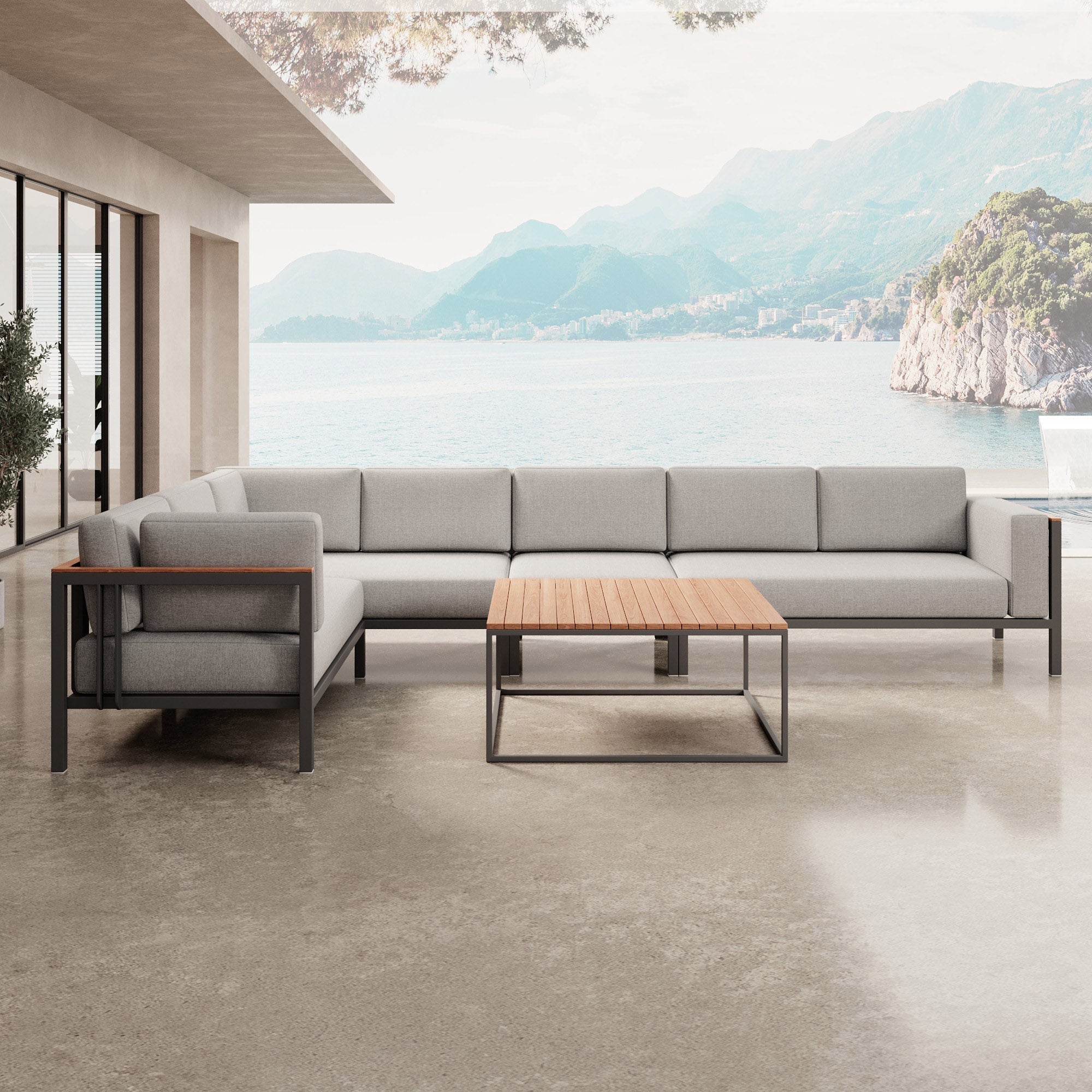 Euphoria Luxus Gartenlounge Aluminium Sunbrella Stoff Ecksofa Set mit Tisch