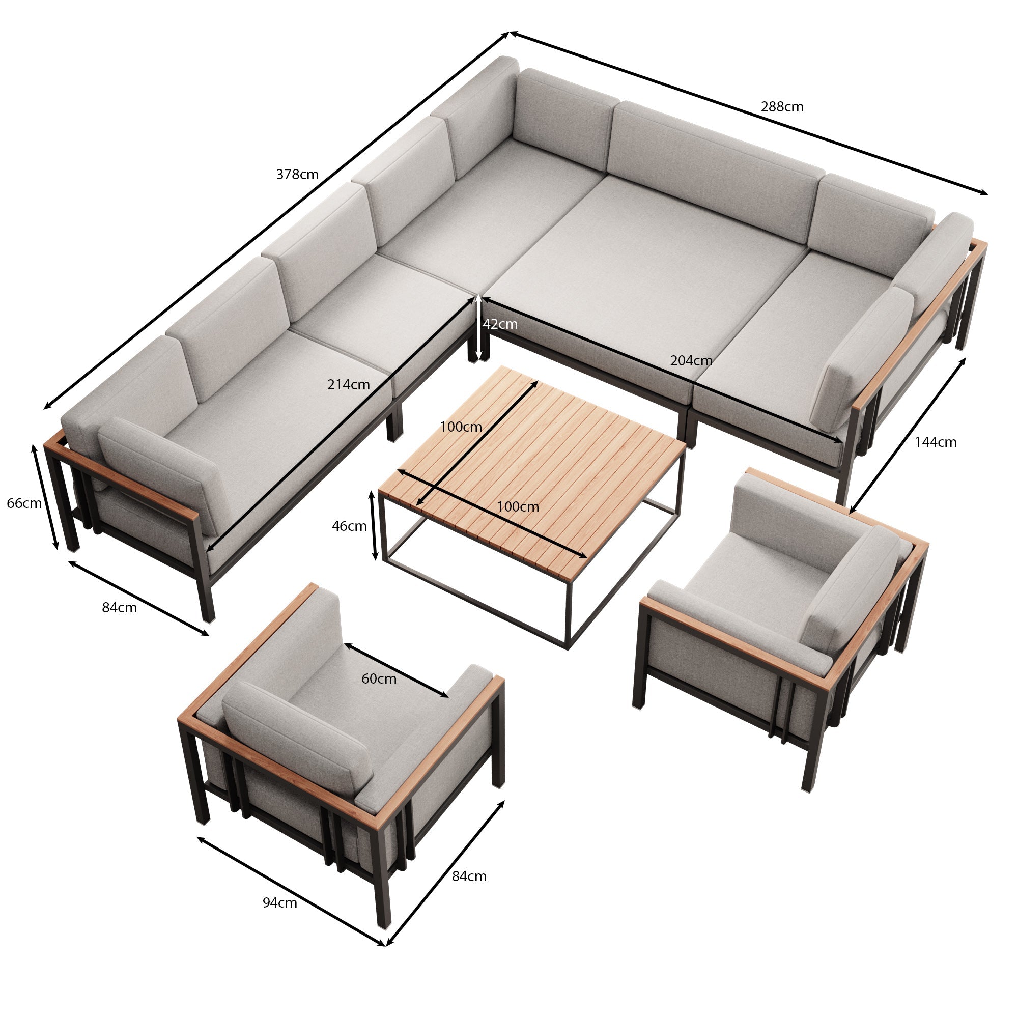 Luxuriöses Wetterfestes Garten Lounge Set: Ecksofa, Sessel, Aluminium, Sunbrella Stoff