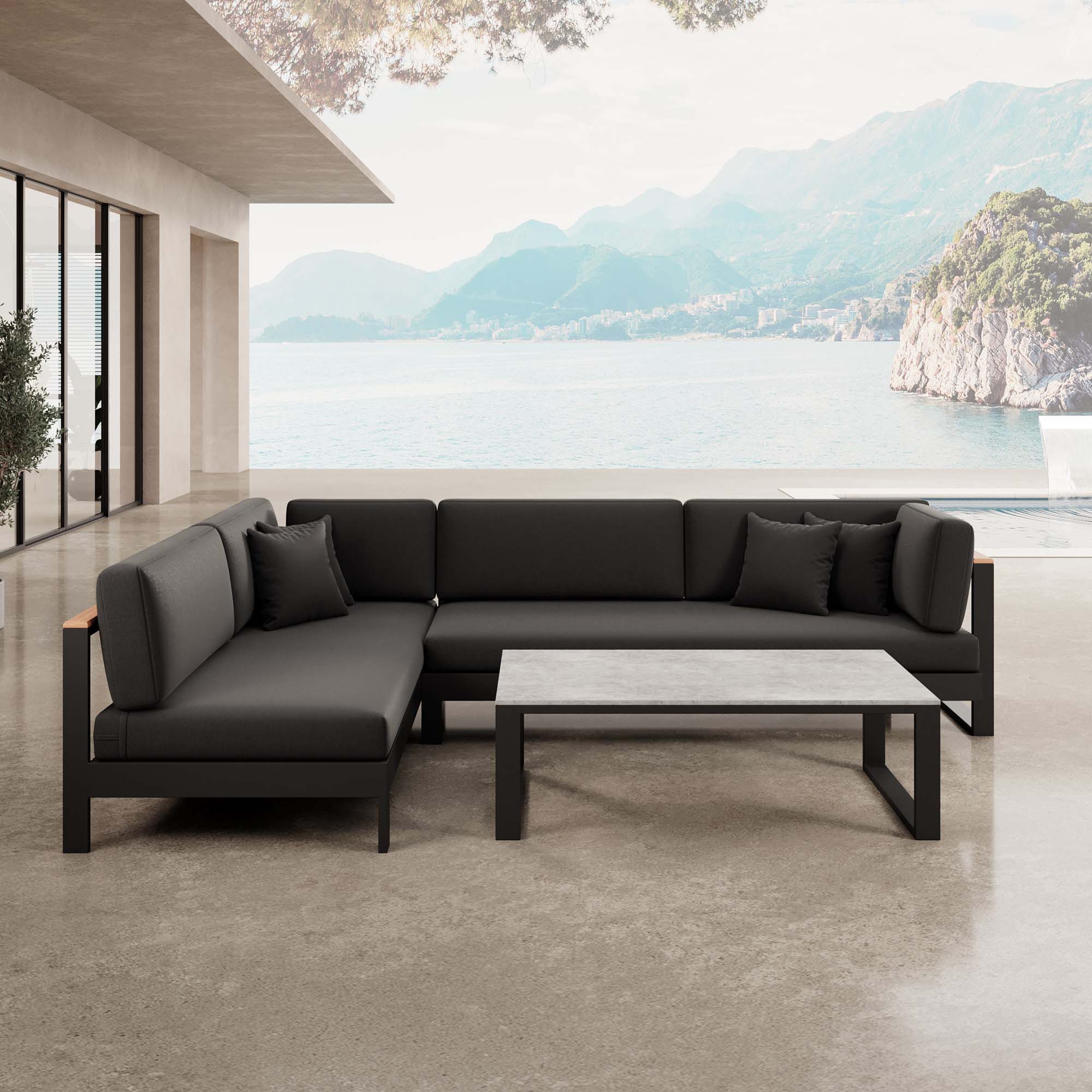 Vayla Luxus Garten Ecklounge Set – Modulares Aluminium Ecksofa & Tisch