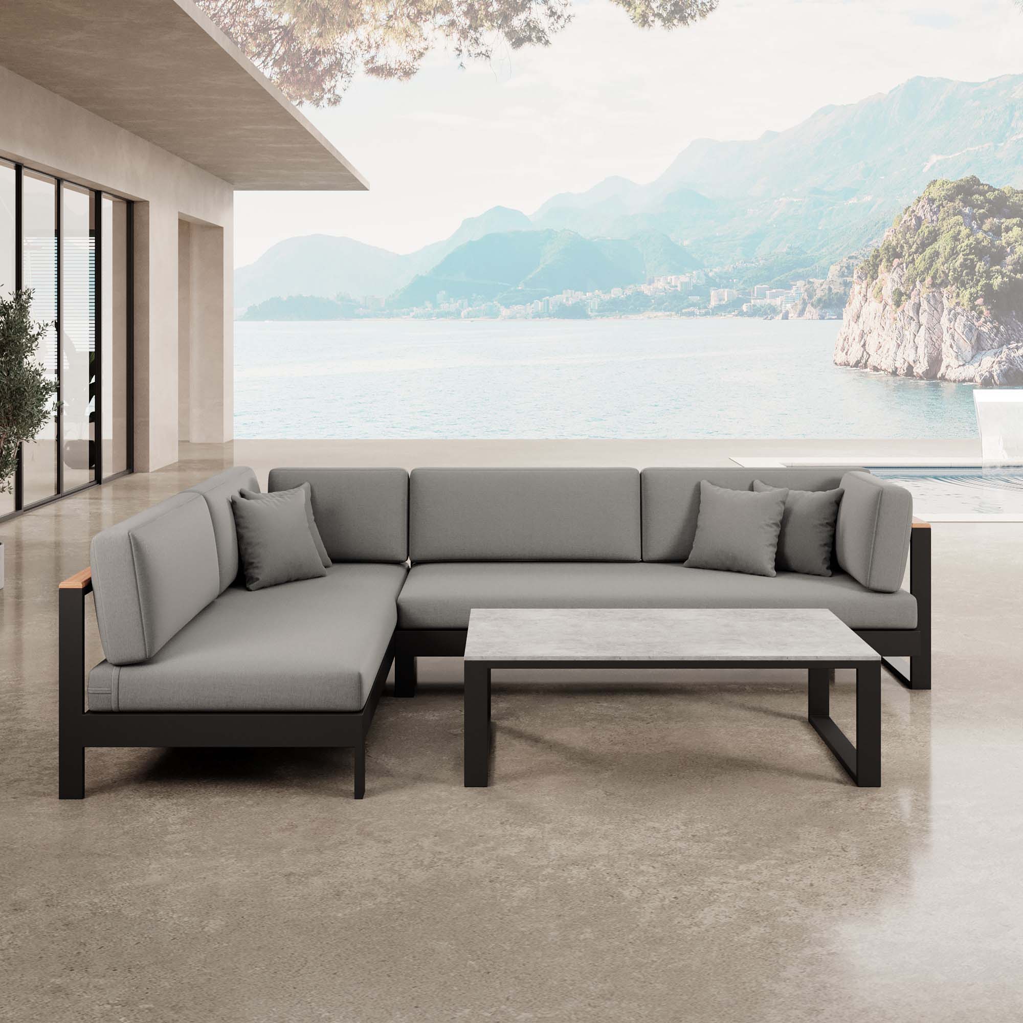 Luxuriöse Vayla Ecklounge Gartenmöbel Set mit Sunbrella® Polstern & Aluminiumrahmen