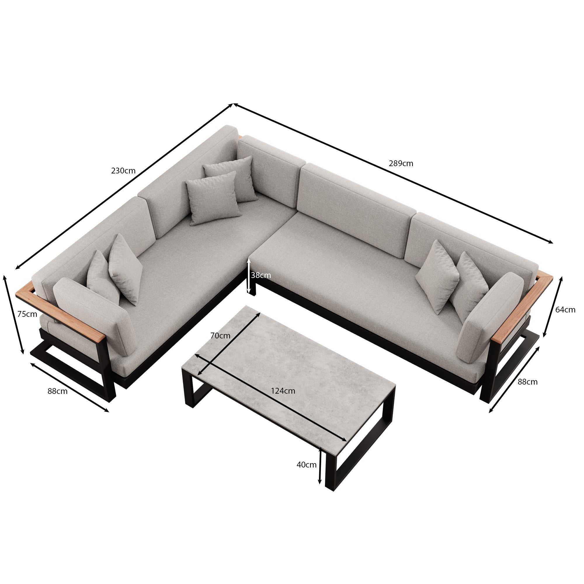 Vayla Luxus L-Form Outdoor Lounge-Set: Wetterfestes Sofa mit Tisch aus Aluminium