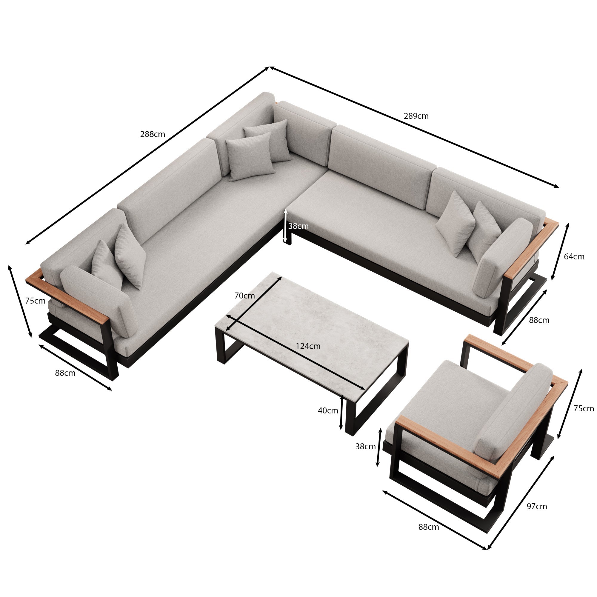 Vayla Luxus Garten Loungegruppe: Ecksofa, Sessel, Tisch – Robustes Aluminium Outdoor-Set