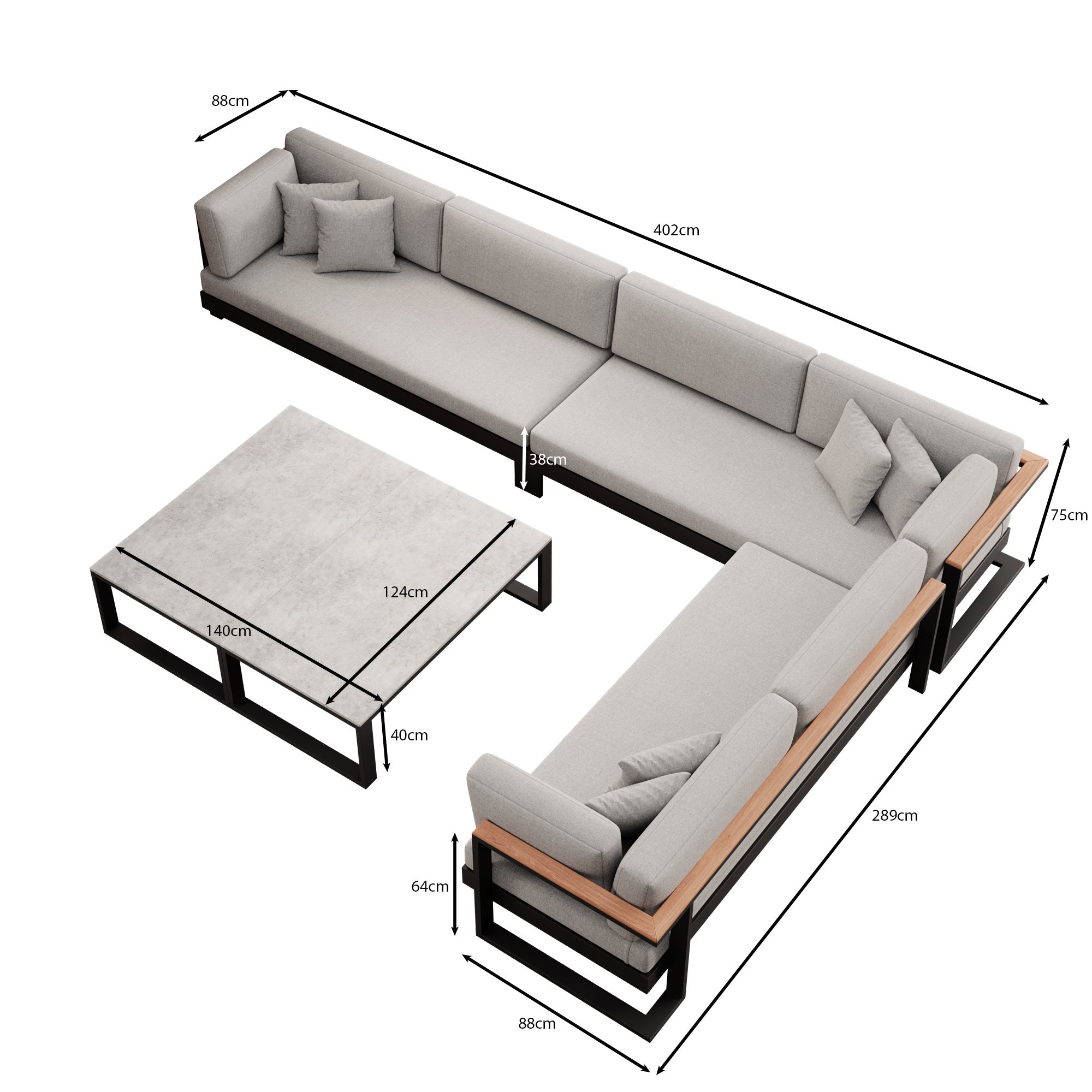 Vayla Luxus Outdoor Wohnlandschaft: Ecksofa mit Doppeltisch, wetterfestem Aluminiumgestell