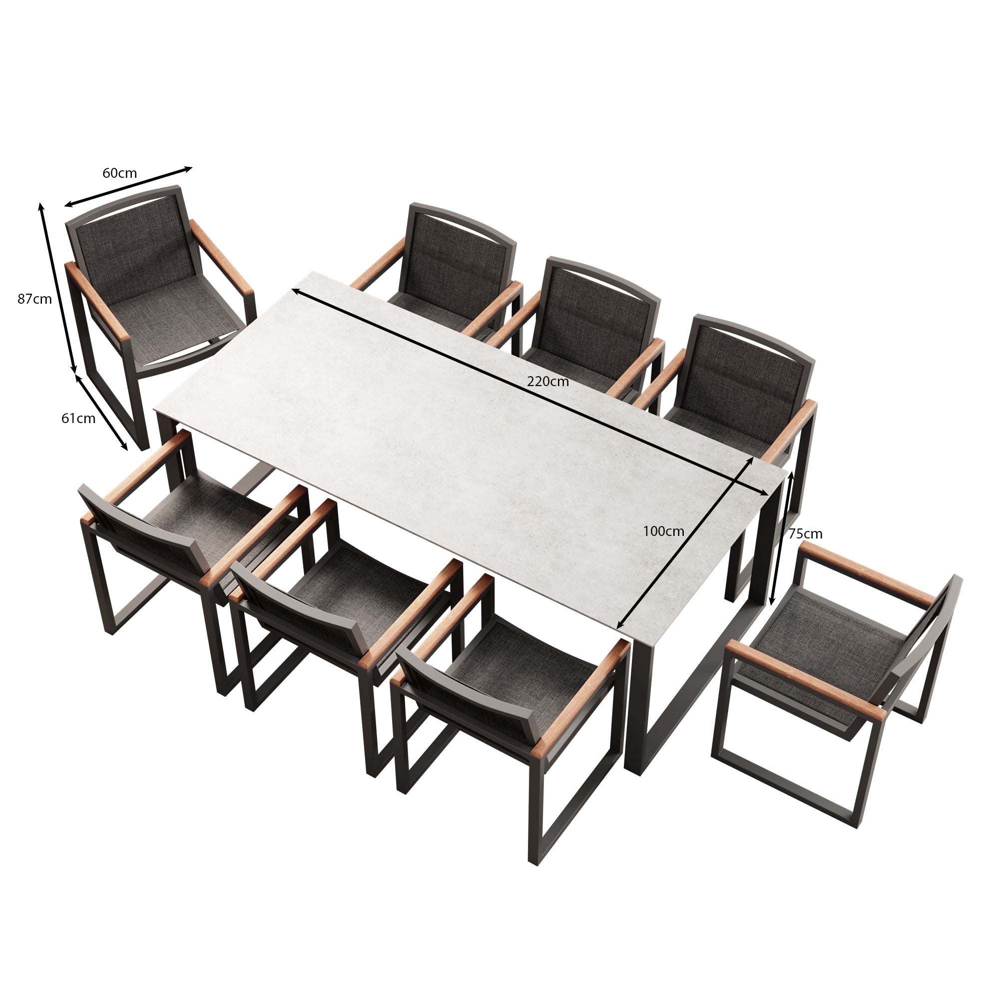 Vayla Essgruppe: Stilvolles Outdoor-Set mit 8 Sesseln und Betonoptik-Tisch