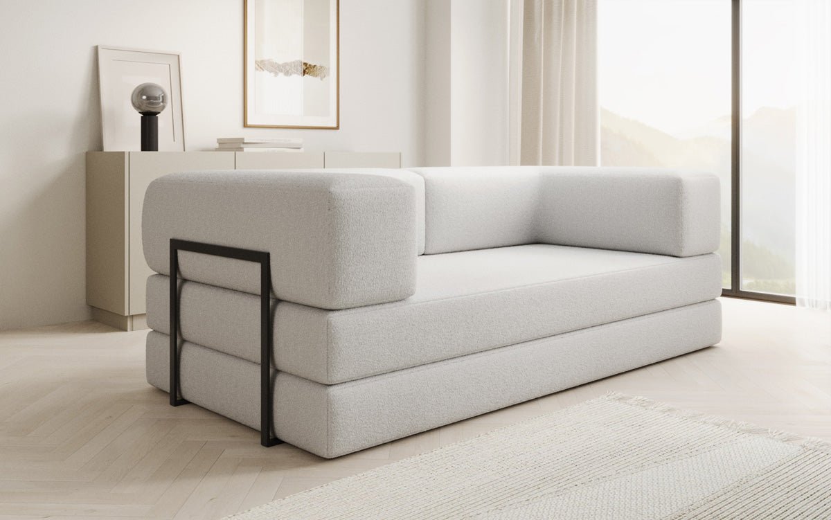 Luxuriöses Designer Lazy 3-Sitzer Schlafsofa mit Bouclé-Stoff und Stauraum