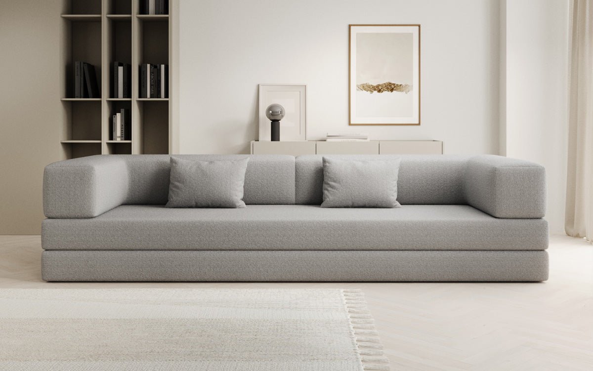 Luxuriöses XXL Bouclé Designer Sofa mit Schlaf- und Stauraumfunktion