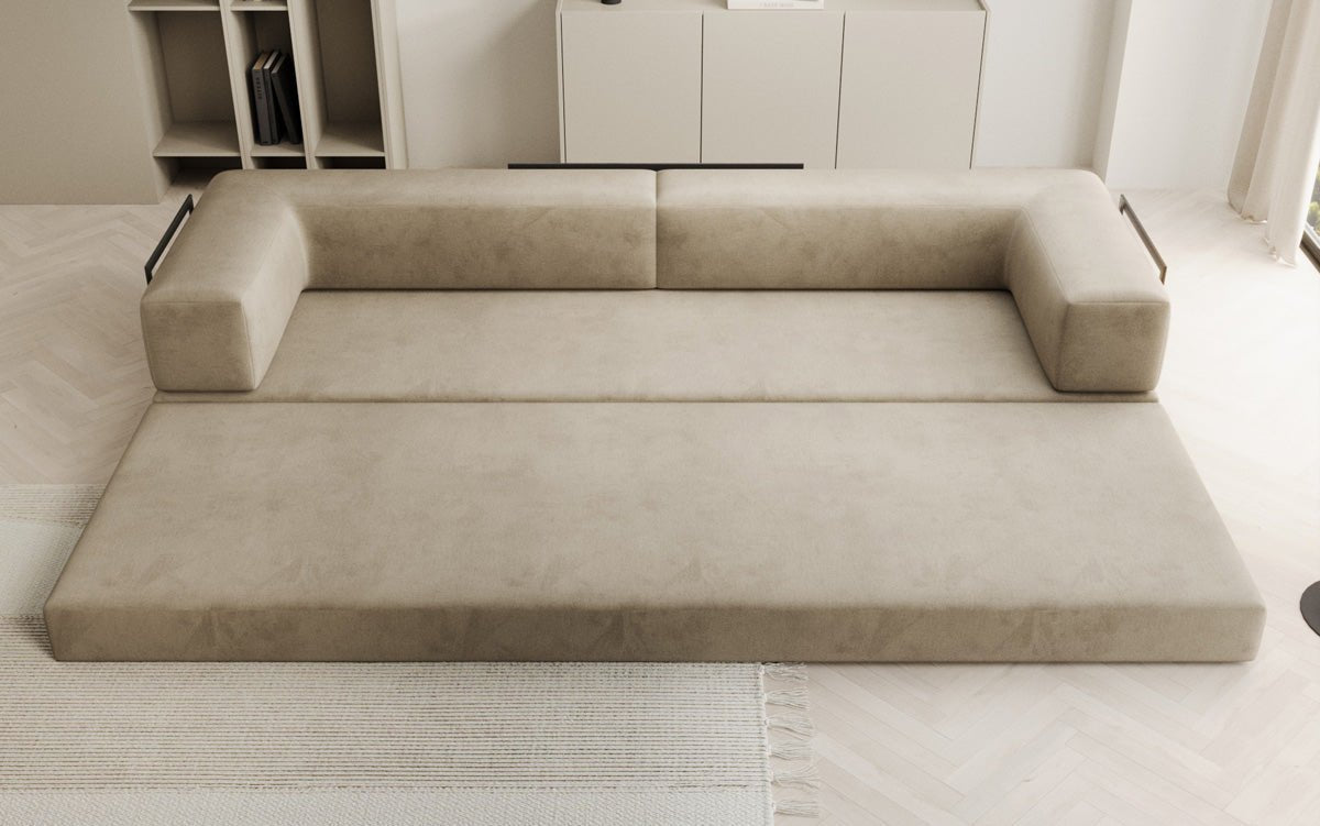 Luxuriöses XXL Designer Samt Sofa mit Schlaffunktion, Stauraum und Komfort