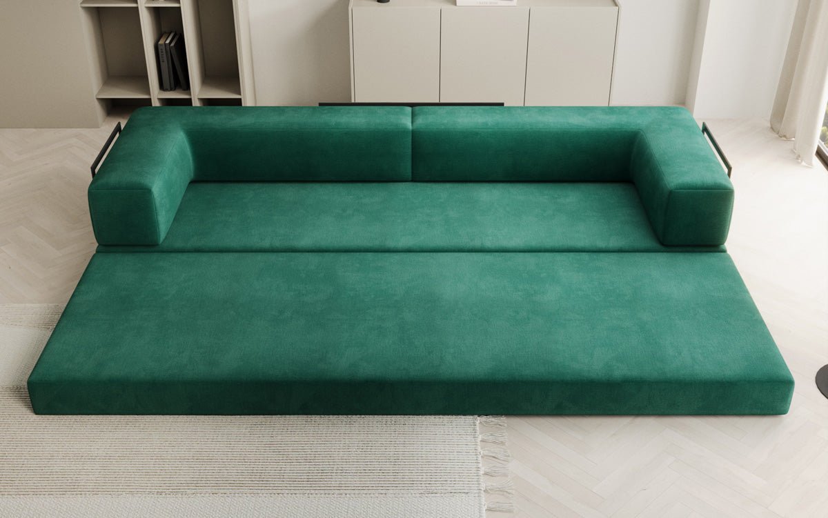 Luxuriöses XXL Designer Samt Sofa mit Schlaffunktion, Stauraum und Komfort