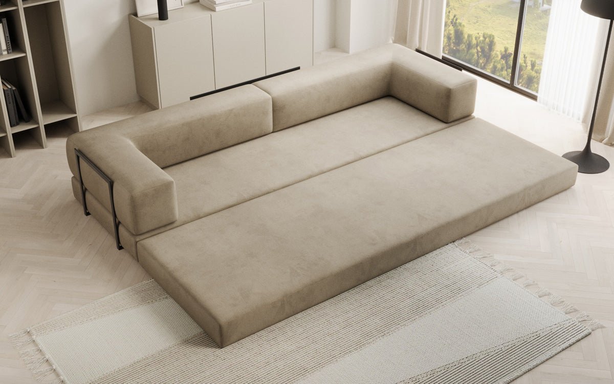 Luxuriöses XXL Designer Samt Sofa mit Schlaffunktion, Stauraum und Komfort