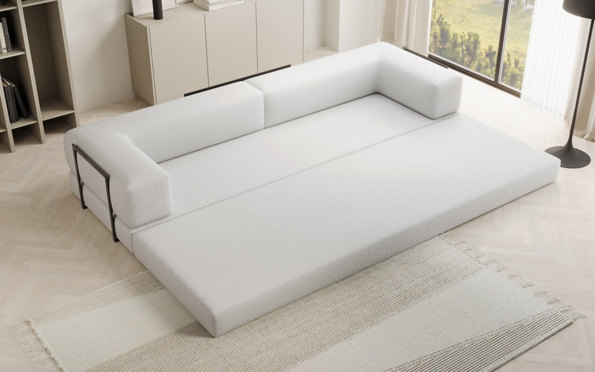 Luxuriöses XXL Designer Bouclé Sofa – 3 Sitzer mit Schlaffunktion & Stauraum