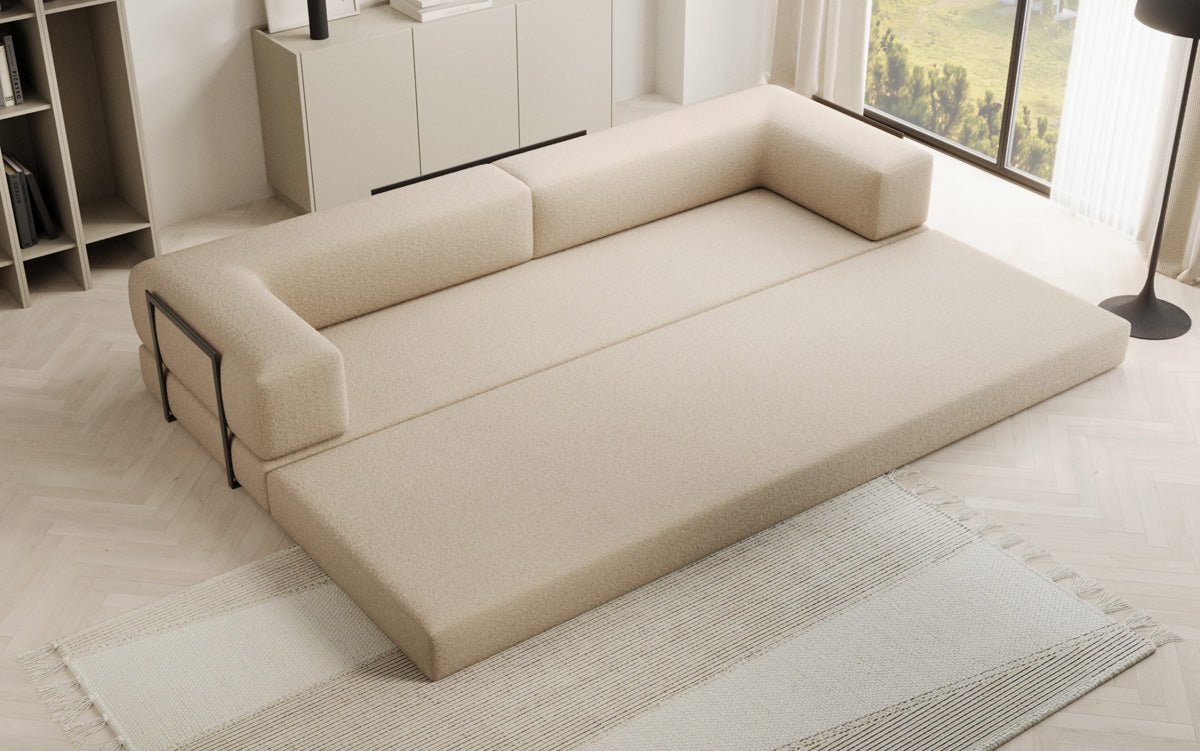 Luxuriöses XXL Designer Bouclé Sofa – 3 Sitzer mit Schlaffunktion & Stauraum
