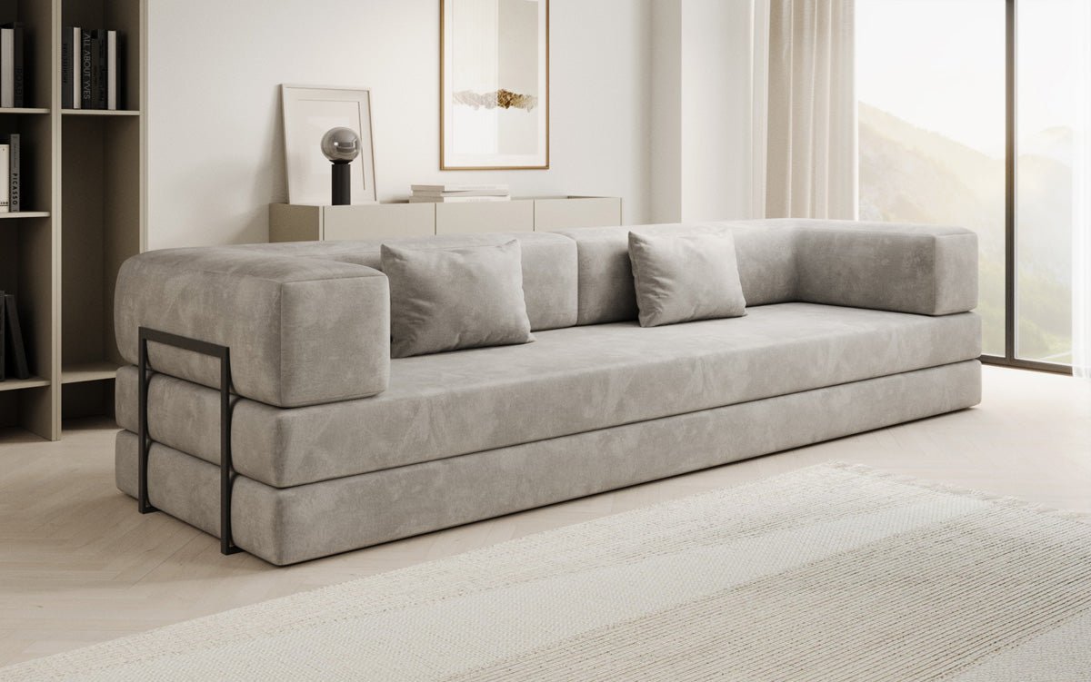 Luxuriöses XXL Designer Samt Sofa mit Schlaffunktion, Stauraum und Komfort