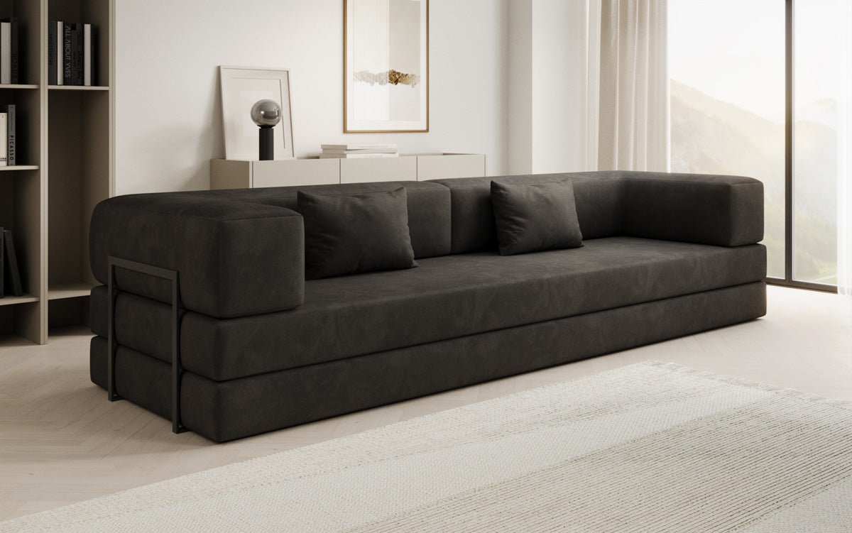 Luxuriöses XXL Designer Samt Sofa mit Schlaffunktion, Stauraum und Komfort