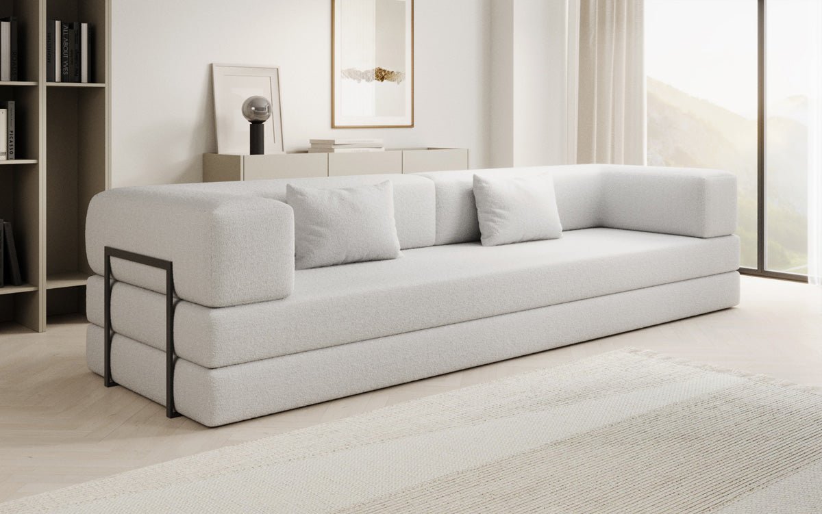 Luxuriöses XXL Designer Bouclé Sofa – 3 Sitzer mit Schlaffunktion & Stauraum