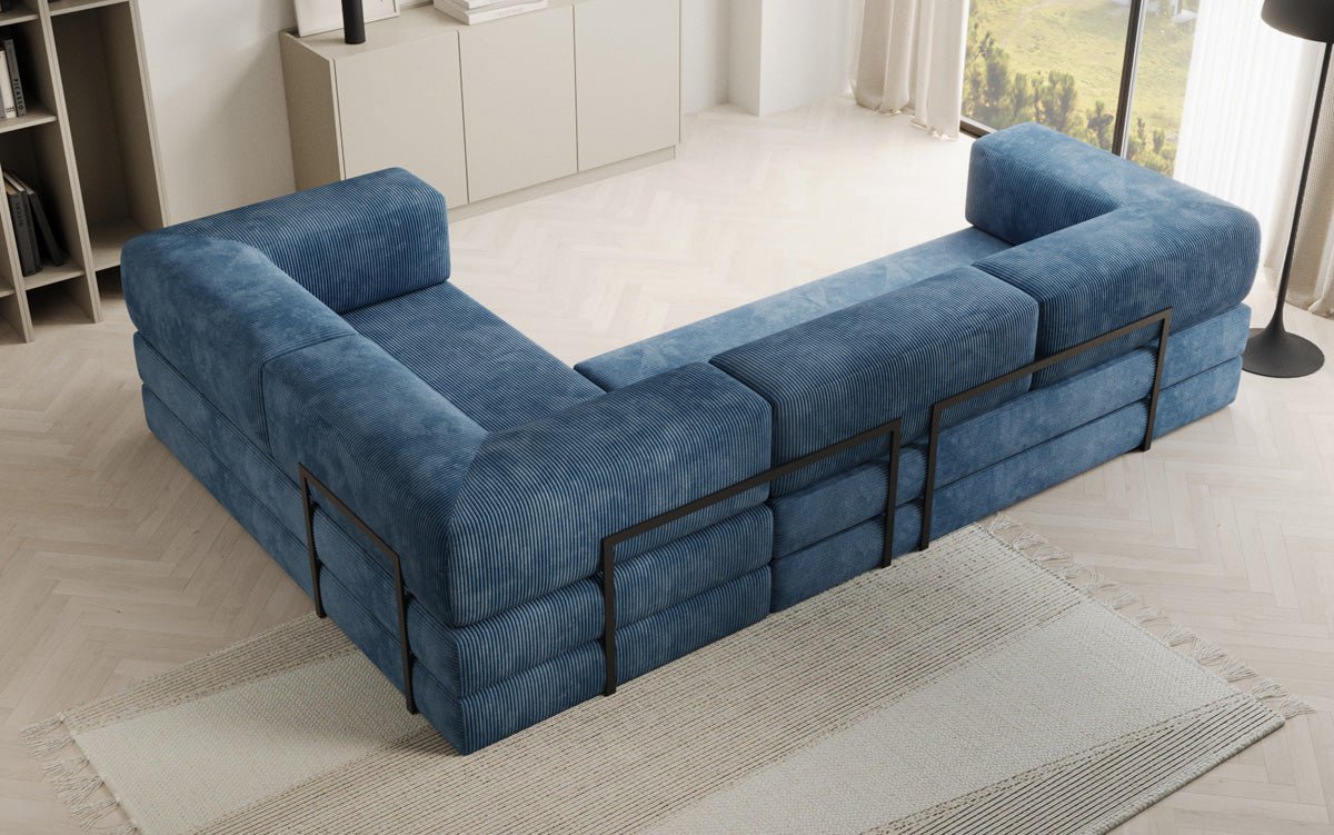 Modernes Designer L-Sofa: Komfortables Cord-Ecksofa mit Schlaffunktion und Stauraum