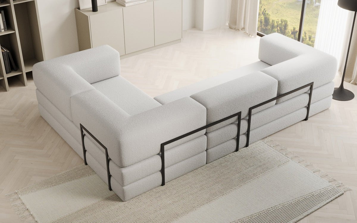 Luxuriöses Bouclé L-Sofa Lazy L: Schlaffunktion, Stauraum, Komfort, Modernes Design