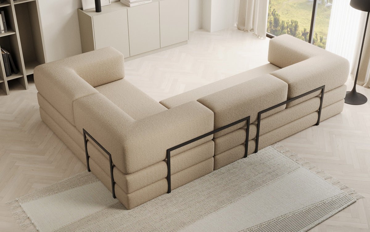 Luxuriöses Bouclé L-Sofa Lazy L: Schlaffunktion, Stauraum, Komfort, Modernes Design